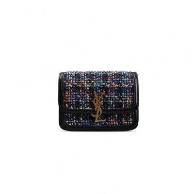 YSL SOLFERINO SMALL SATCHEL WOVEN WOOL SHOULDER BAG IN NERO&MULTICOLOR 634306634306 (19*13*5cm)